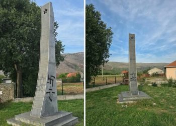 Ustaški pozdrav “Za dom spremni” na spomeniku borcima NOR-a