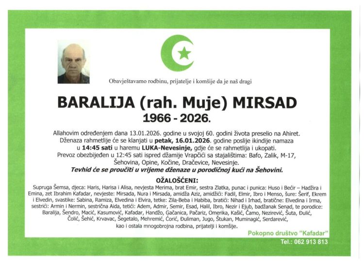 Sutra dženaza građevinskom radniku koji je tragično stradao u Mostaru