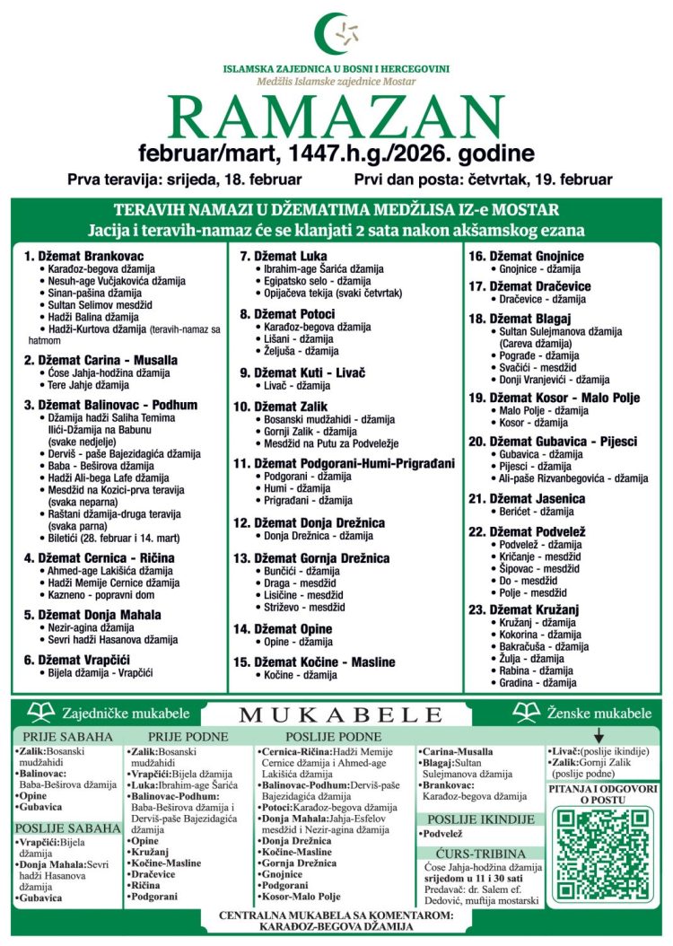 Raspored klanjanja teravih-namaza