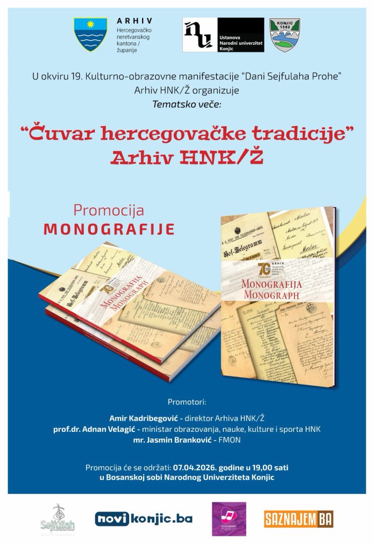 “Dani Sejfullaha Prohe”: Promocija monografije Arhiva HNK u Konjicu