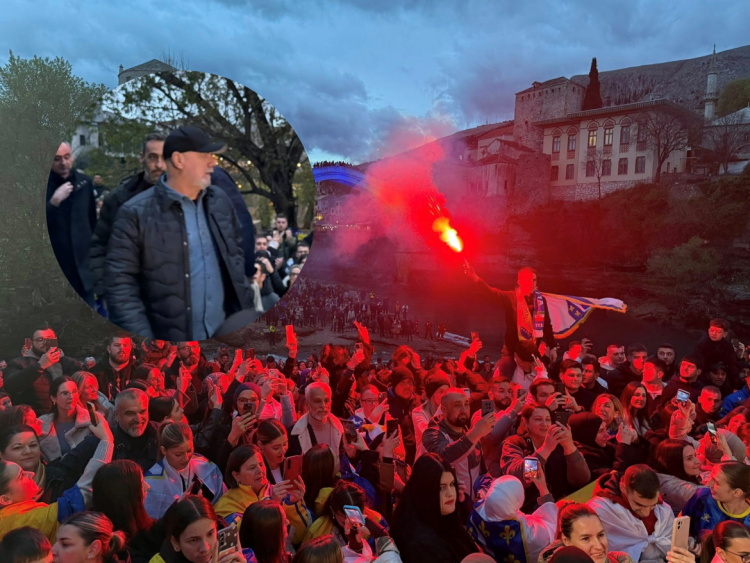 Stari most u bojama zastave Bosne i Hercegovine: Mostar priredio nezaboravan doček Sergeju Barbarezu
