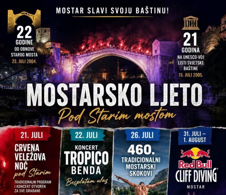 Mostar u znaku Starog mosta: Tropico bend, Crvena noć Veleža, tradicionalni skokovi i Red Bull Cliff Diving